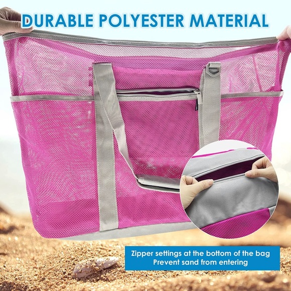 NWT Msaaex Pink Beach Bag Mesh Beach Bags with 9 Pockets Large Beach Tote - Picture 2 of 6